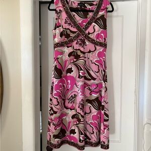 Floral Pink and Brown Sleeveless Dress